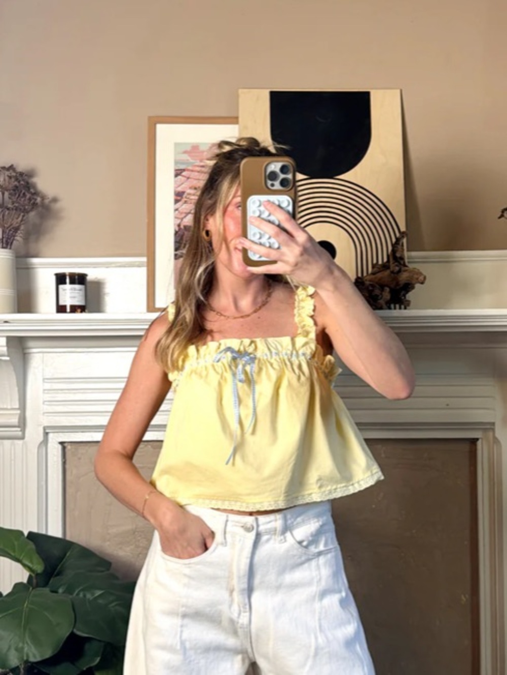 Pretty garbage Yellow Ruffle-Trim top